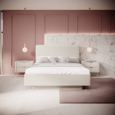 Szafka nocna z szufladami beż + złoty ryflowane fronty zaokrąglone boki  LANETT